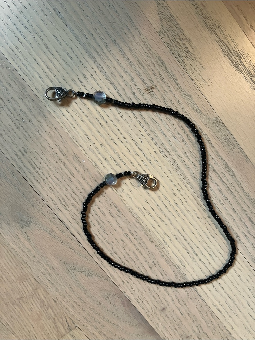 Black Beaded Eyeglass Chain with Heart Lobster Clasps